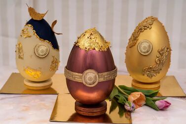 The Flower Shop's luxe Easter eggs can double as table decor. Photo: Palazzo Versace Dubai