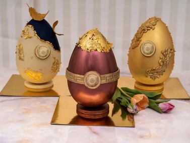 The Flower Shop's luxe Easter eggs can double as table decor. Photo: Palazzo Versace Dubai