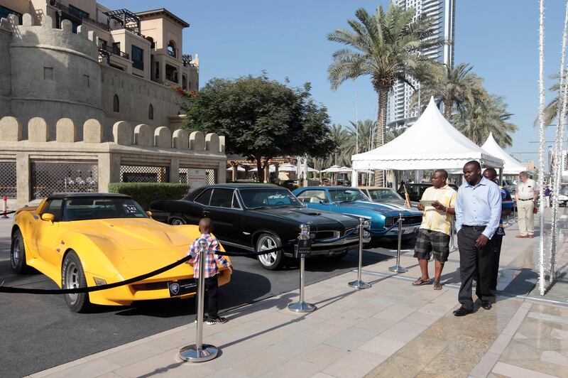 Dubai, United Arab Emirates - March 7, 2013.  Classic cars at 5th Emirates Classic Car Festival along Mohammed Bin Rashid boulevard.  ( Jeffrey E Biteng / The National )