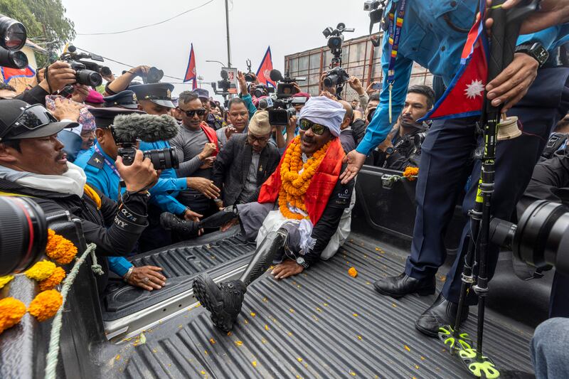 Double-amputee climber Hari Budha Magar, 43, returns to Kathmandu, Nepal after climbing Mount Everest. EPA