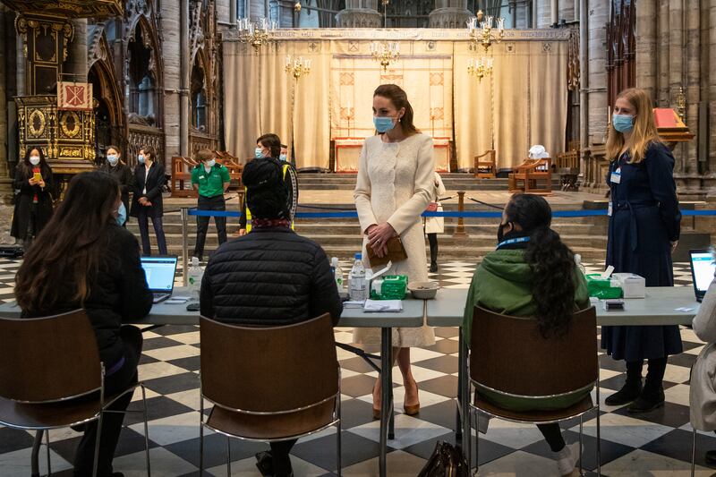 Catherine visits to the Covid-19 vaccination centre at Westminster Abbey in March 2021