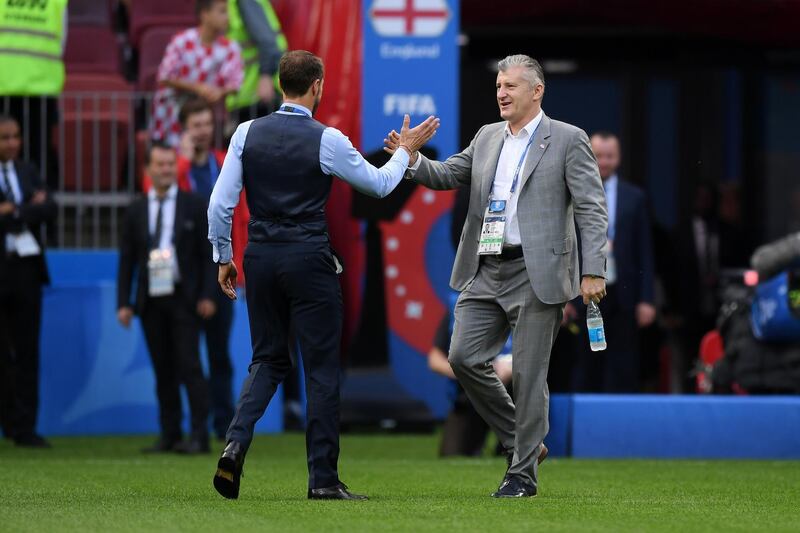 Gareth Southgate greets former Croatia player, Davor Suker before the match. Getty Images