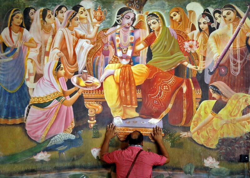 A man prays inside the ISKCON temple in Ahmedabad. Reuters