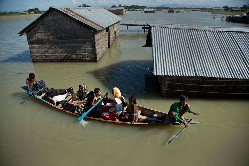 A family with their goats in north-east Assam state, India. AP