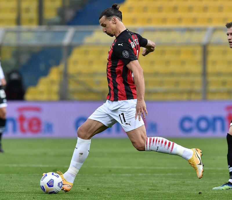 Zlatan Ibrahimovic against Parma at Stadio Ennio Tardin. Getty