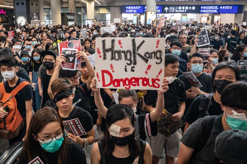 Protesters occupy the arrival hall of the Hong Kong International Airport during a demonstration in Hong Kong, China. Getty Images