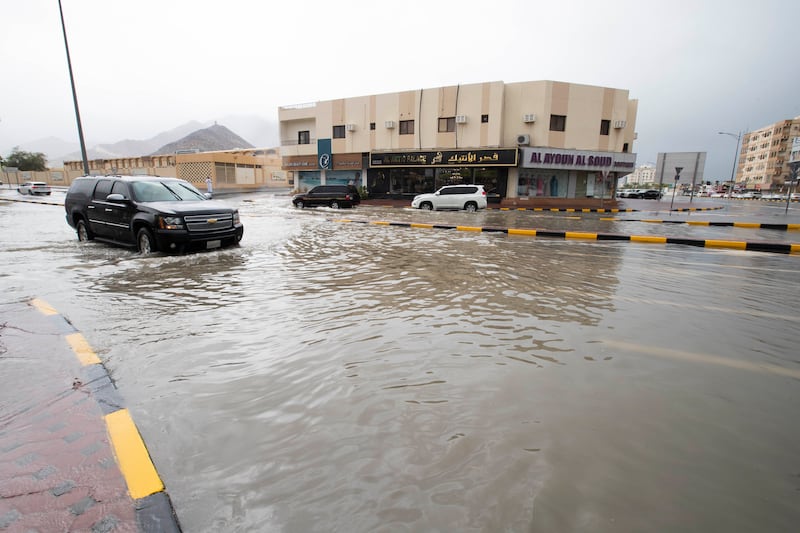 A flooded road in Khor Fakkan. Ruel Pableo for The National

