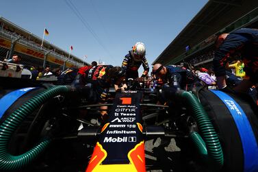 BARCELONA, SPAIN - MAY 22: Max Verstappen of the Netherlands and Oracle Red Bull Racing prepares to drive on the grid during the F1 Grand Prix of Spain at Circuit de Barcelona-Catalunya on May 22, 2022 in Barcelona, Spain. (Photo by Mark Thompson / Getty Images)