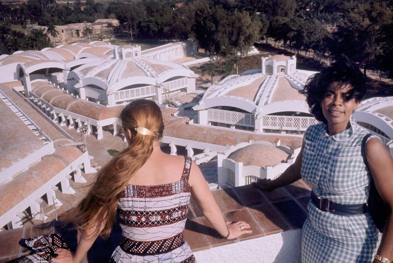 Students look over the new Art Schools complex  built  near Havana shown in April 1964.   The Castro government is trying to provide for better education in Cuba by building a National Arts School on the site of a derelict golf course.     This school occupies an area of the former Havana Country Club.     (AP Photo/Peter Hillebrecht)