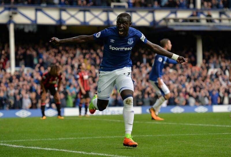 Soccer Football - Premier League - Everton vs AFC Bournemouth - Goodison Park, Liverpool, Britain - September 23, 2017   Everton's Oumar Niasse celebrates scoring their second goal    REUTERS/Peter Powell    EDITORIAL USE ONLY. No use with unauthorized audio, video, data, fixture lists, club/league logos or "live" services. Online in-match use limited to 75 images, no video emulation. No use in betting, games or single club/league/player publications. Please contact your account representative for further details.     TPX IMAGES OF THE DAY