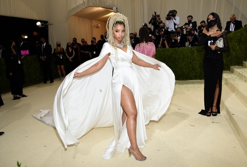 Chloe Bailey in white Rodarte at the 2021 Met Gala. AP