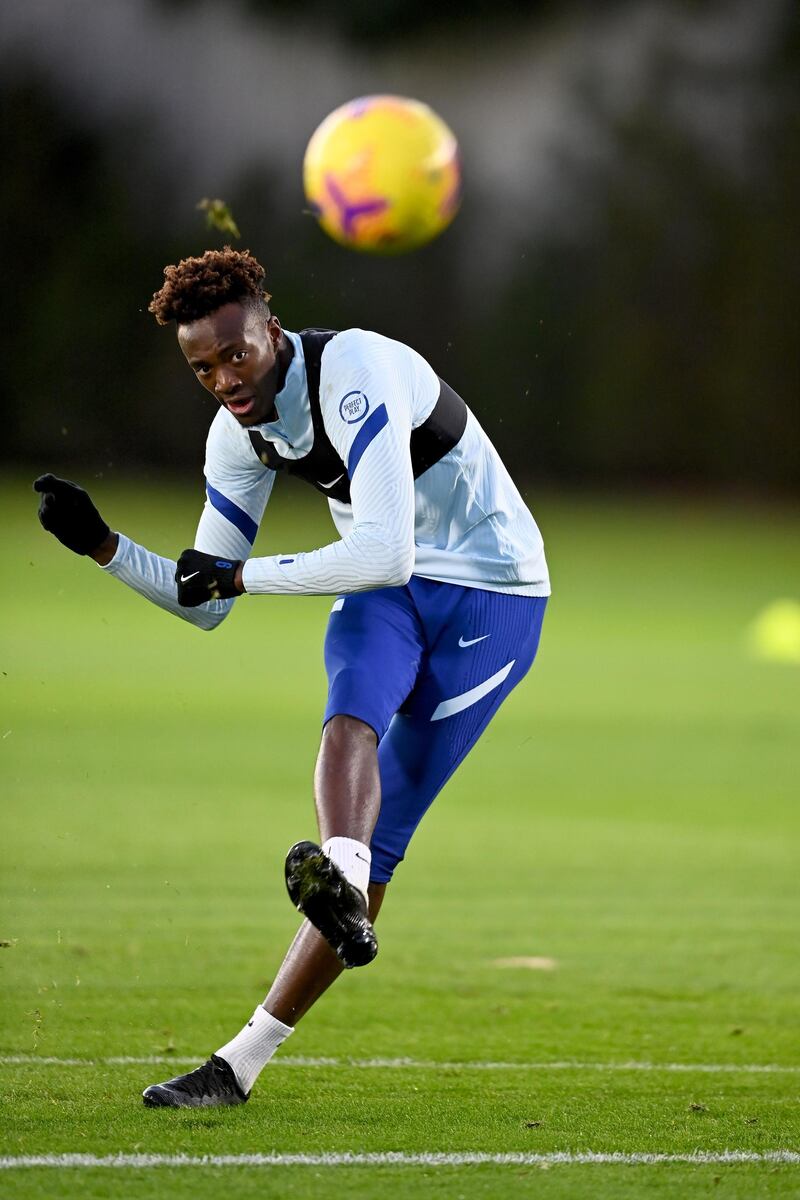 COBHAM, ENGLAND - NOVEMBER 19:  Tammy Abraham of Chelsea during a training session at Chelsea Training Ground on November 19, 2020 in Cobham, United Kingdom. (Photo by Darren Walsh/Chelsea FC via Getty Images)