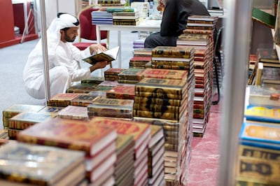 Abu Dhabi, United Arab Emirates, April 24, 2013:     People attend the first day of the Abu Dhabi International Book Fair at Abu Dhabi National Exhibition Centre in Abu Dhabi on April 24, 2013. The fair runs from April 24th to the 29th. Christopher Pike / The National
