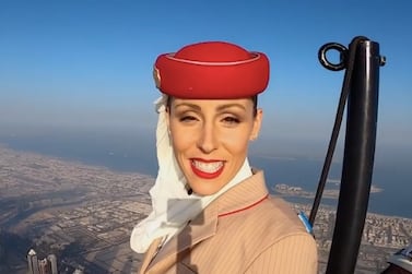 Skydiver and stuntwoman Nicole Smith-Ludvik stars in Emirates' latest ad campaign at the top of the Burj Khalifa, Dubai. Emirates