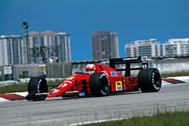 Nigel Mansell bringing home his Ferrari to win in the opening race of the 1989 season in Rio de Janerio.