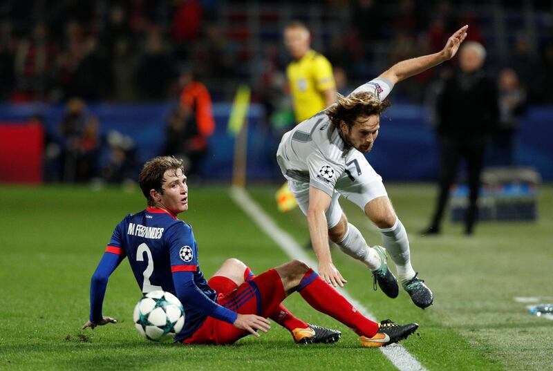 CSKA Moscow’s Mario Fernandes tackles Manchester United's Daley Blind. Maxim Shemetov / Reuters