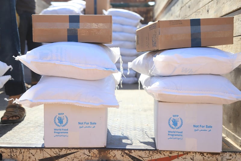 Food boxes of WFP with the project logo which is the most significant project of nations aids.