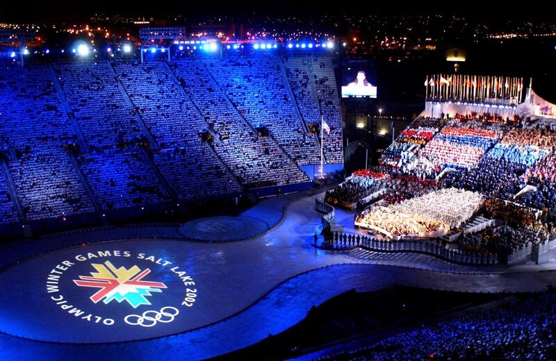 400804 57: (NEWSWEEK, U.S. NEWS, MACLEANS & GERMANY OUT) General view during the Opening Ceremony of the Winter Olympic Games at Rice Eccles Stadium February 8, 2002 in Salt Lake City, UT. (Photo by Harry How/Getty Images)