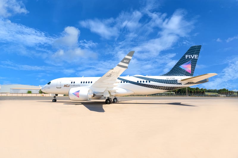 The world's first fully customised ACJ TwoTwenty biz-jet has taken flight over Dubai. All photos: Five Hotels & Resorts