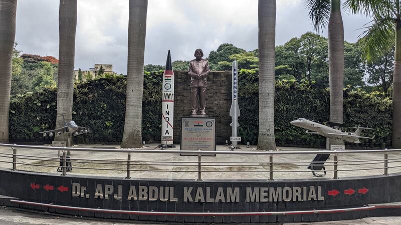 Statue of former President and scientist Abdul Kalam, surrounded by rockets. Photo: Madhuri Rao