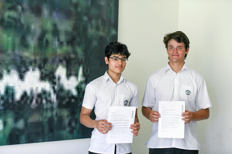 Abu Dhabi, United Arab Emirates - Vedant Khanna, 18, and Solal Afota, 18, are delighted to be accepted at Stanford University, Yas Island. Khushnum Bhandari for The National