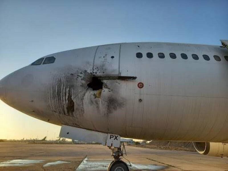 An out-of-service former government plane believed to be the one damaged by rocket fire at Baghdad International Airport. All photos: Iraqi security official