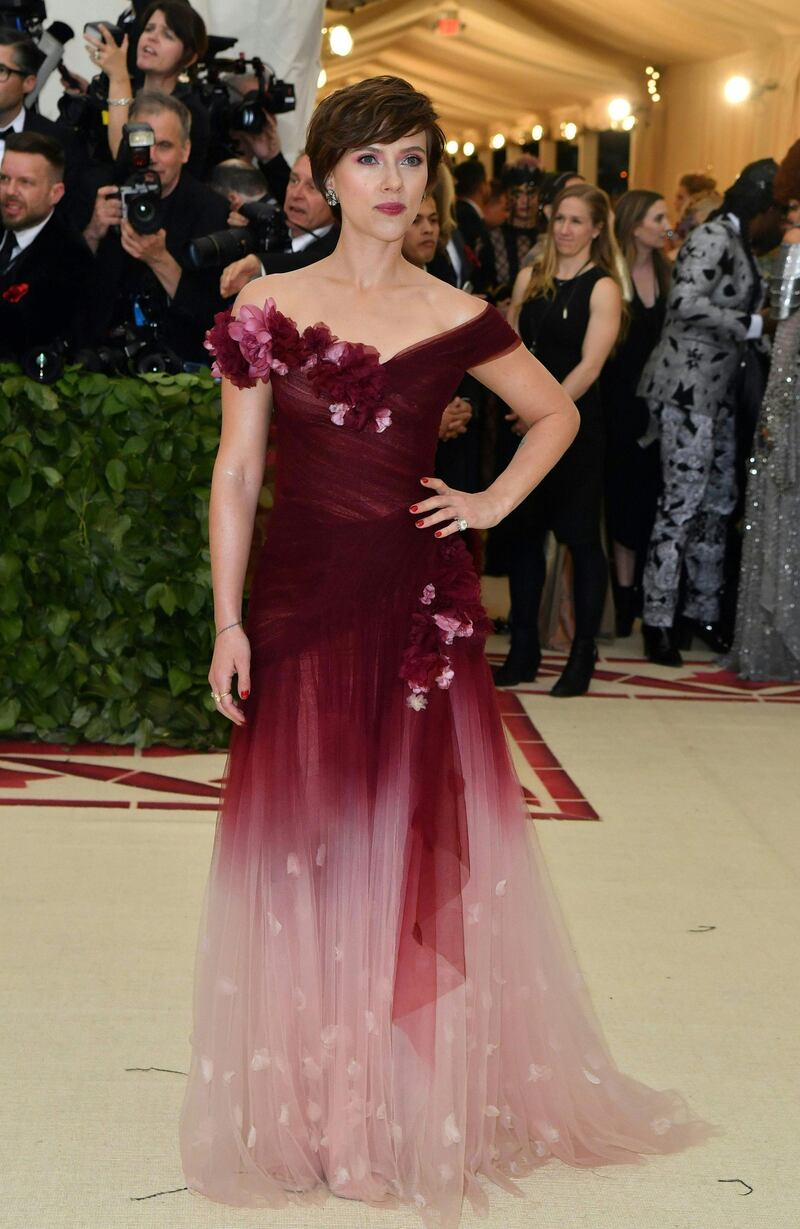 Scarlett Johansson in Marchesa. AFP