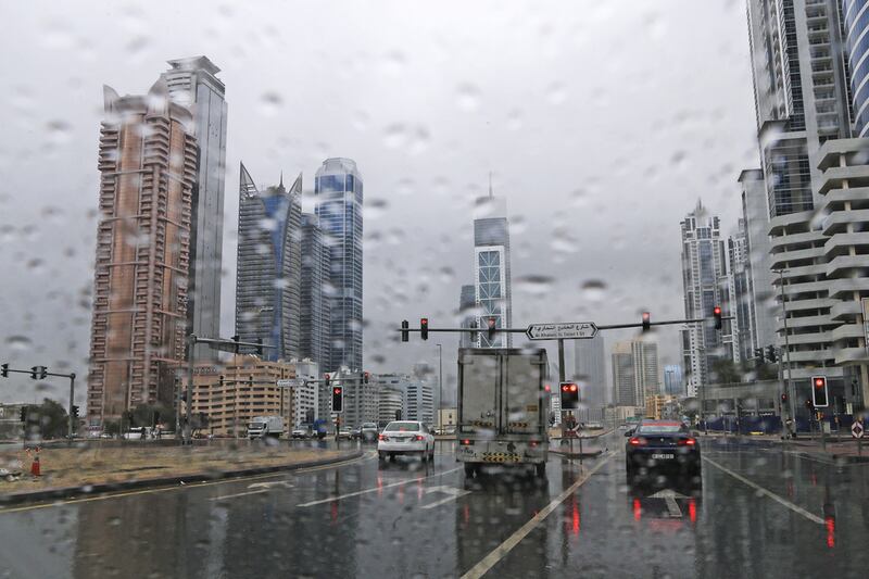 A wet day in Business Bay, Dubai. Sarah Dea / The National