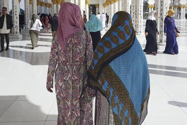 Saeed’s mum, left, and grandmother, at Sheikh Zayed Grand Mosque, Abu Dhabi, the city where he was born. Courtesy Saeed Saeed