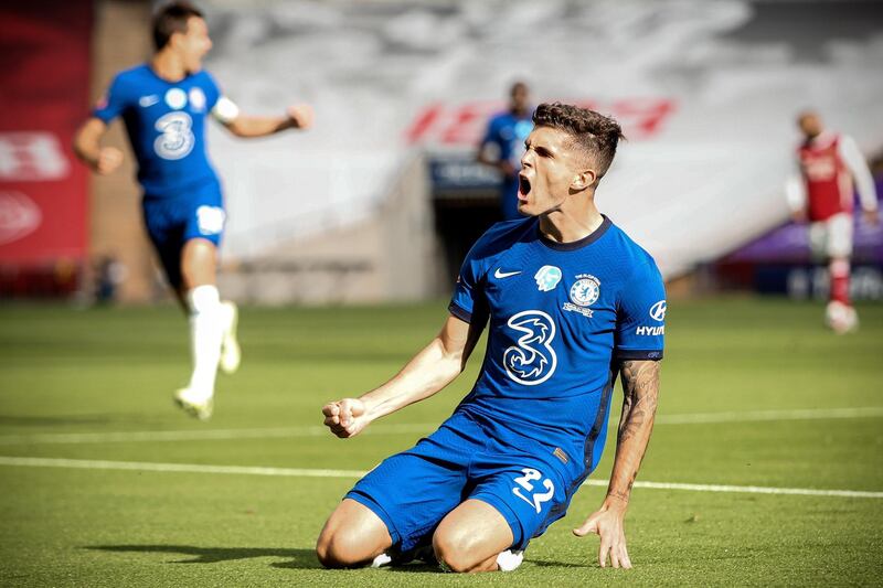 Christian Pulisic - 8: Showed lovely quick feet and a composed finish to become the first American to score in FA Cup final. Tormented Arsenal coming inside from wide positions early on. Appeared to pull hamstring when shooting wide early in second half and was helped from pitch in agony. EPA