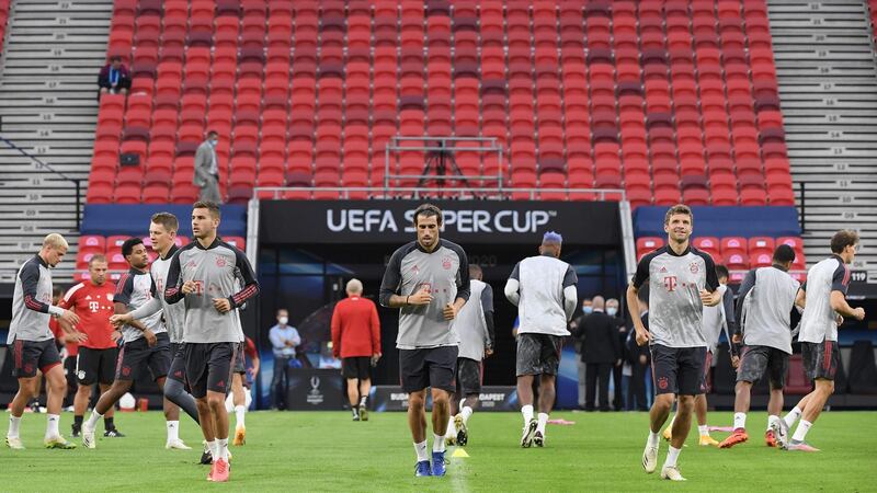 Bayern Munich players take part in training. AFP