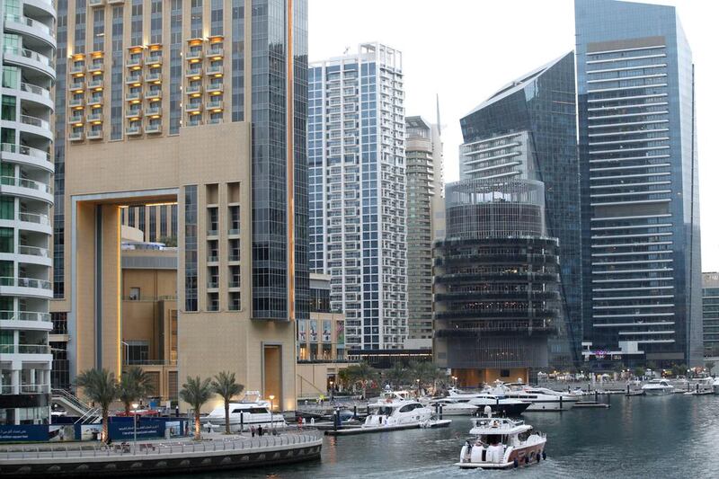 Dubai Marina high to luxury-end apartments: 1BR - Dh98,000 average rental rate, down 13.3% year-on-year. 2BR - Dh143,000 average rental rate, down 9.5% year-on-year. 3BR - Dh205,000 average rental rate, down 2.4% year-on-year. Antonie Robertson / The National