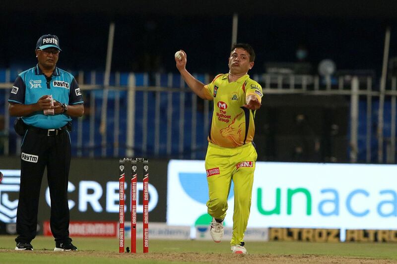 Piyush Chawla of CSK bowls during match 4 of season 13 of the Indian Premier League (IPL) between Rajasthan Royals 
and Chennai Super Kings held at the Sharjah Cricket Stadium, Sharjah in the United Arab Emirates on the 24th September 2020.  Photo by: Rahul Gulati  / Sportzpics for BCCI