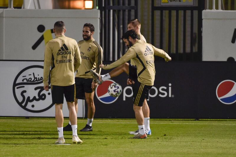 Federico Valverde, Dani Carvajal, Toni Kroos and Isco attend a training session. AFP