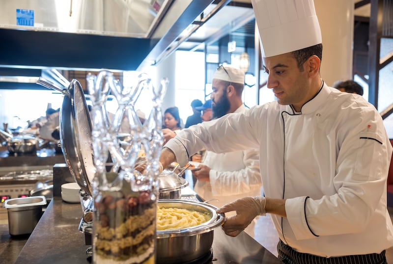Live cooking at the Etihad lounge as the airline welcomes its guests to Terminal A. Flagship lounges spread across three floors offer a range of dining options