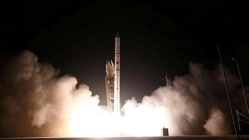 A new Israeli spy satellite, called Ofek 16, is shot into space from a site in central Israel July 6, 2020. Israel Ministry of Defense Spokesperson's Office/Handout via REUTERS THIS IMAGE HAS BEEN SUPPLIED BY A THIRD PARTY. MANDATORY CREDIT. REFILE - CORRECTING DATE