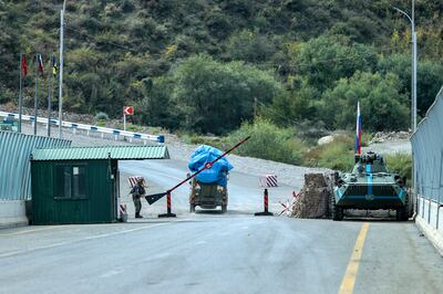 Russian peacekeepers are stationed in Nagorno-Karabakh but declined to intervene when Azerbaijan seized control. AP 