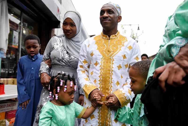 A family celebrates Eid Al Fitr at the end of Ramadan in Brooklyn, New York. Reuters