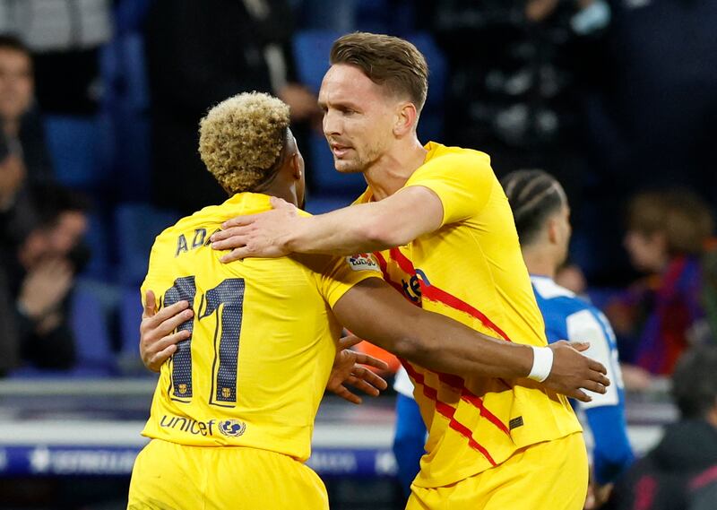 SUB: Luuk de Jong - 8 (on for Pedri on 81’). Mthree shots. Superb header in the 96th minute to make it 2-2 and quell Espanyol fans who thought they were about to win a first derby since 2009 and a first ever at Espanyol’s new stadium. Reuters