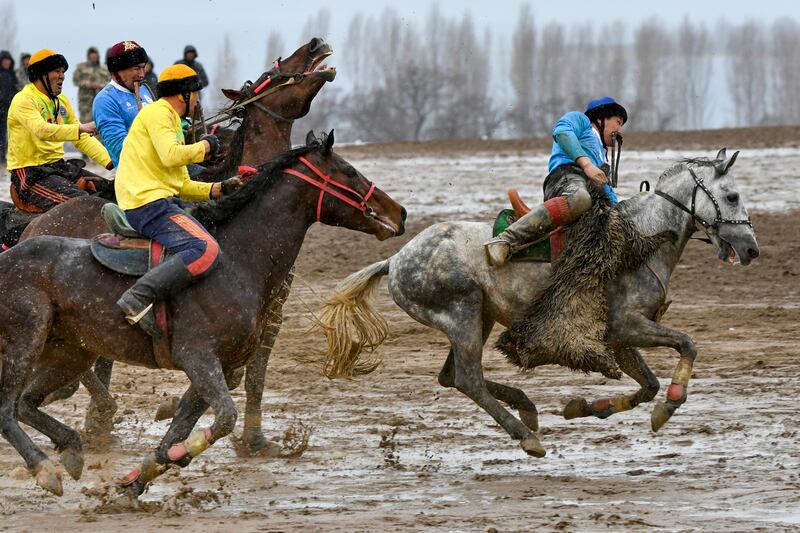 Kyrgyzstan and US Kok-Boru teams at a friendly match in honour of the 30th anniversary of diplomatic relations between the two nations at the Cholpon-Ata hippodrome, 250km south-east of Bishkek, Kyrgyzstan. AP