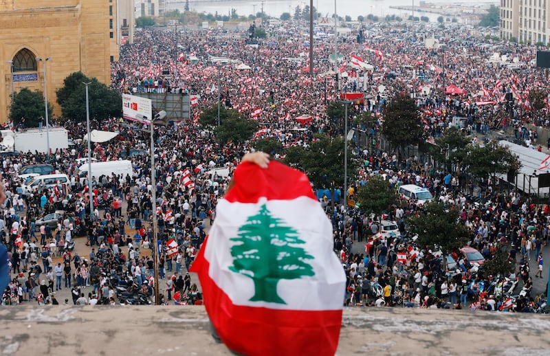 A general view of demonstrators during an anti-government protest in central Beirut. Reuters