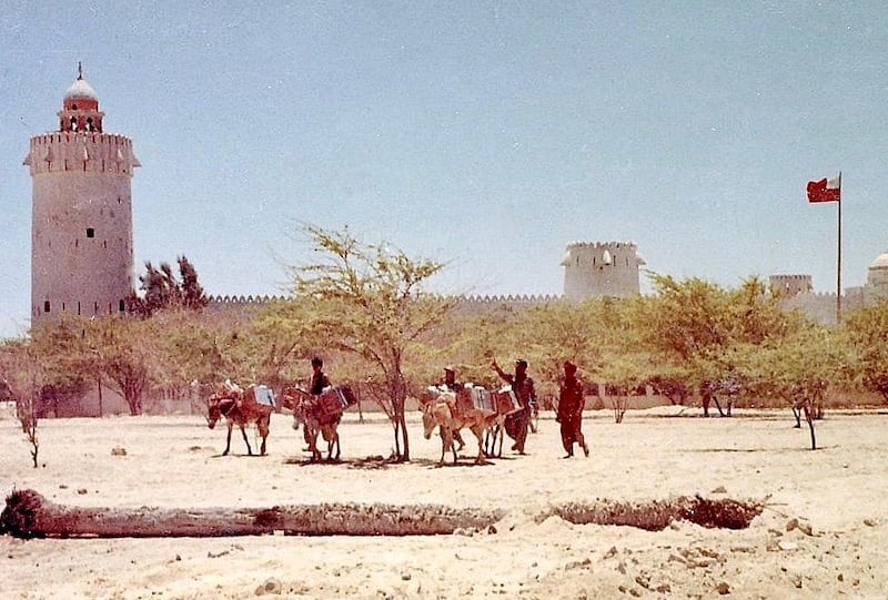 Qasr Al Hosn as it looked in the early 1960s. Precious supplies of freshwater are being delivered in tin cans. Photo: John Vale