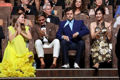 Olivia Wilde, Chris Pine, Harry Styles and Gemma Chan attend the premiere of 'Don't Worry Darling' during the 2022 Venice International Film Festival. Getty Images 