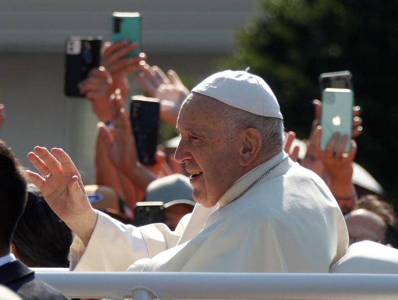 Pope Francis arrives at the National Shrine of Sainte-Anne-de-Beaupre. AFP