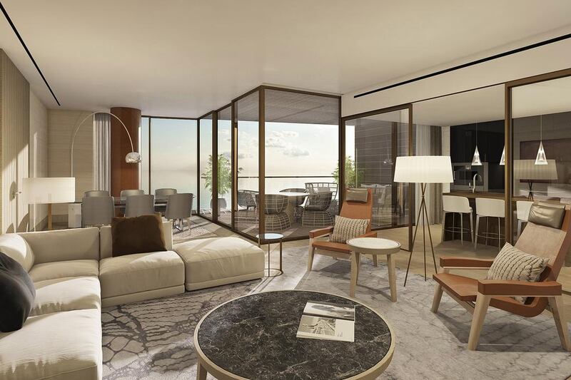 An interior sketch of Meraas’ upcoming project Bvlgari Residences Dubai. Courtesy Meraas