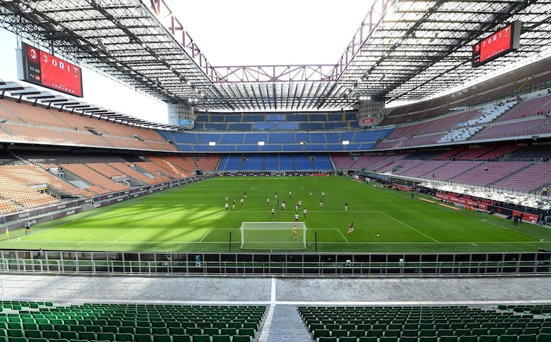 Soccer Football - Serie A - AC Milan v Genoa - San Siro, Milan, Italy - March 8, 2020  General view inside the stadium during the match. The match is being played behind closed doors to spectators as the number of coronavirus cases grow around the world  REUTERS/Daniele Mascolo