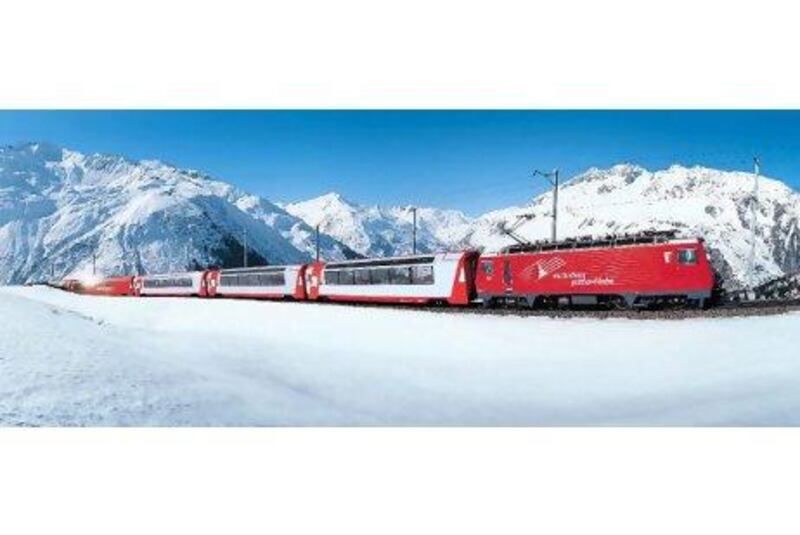 The Glacier Express runs from the ski resort of St Moritz to Zermatt, Switzerland. Courtesy of Glacier Express