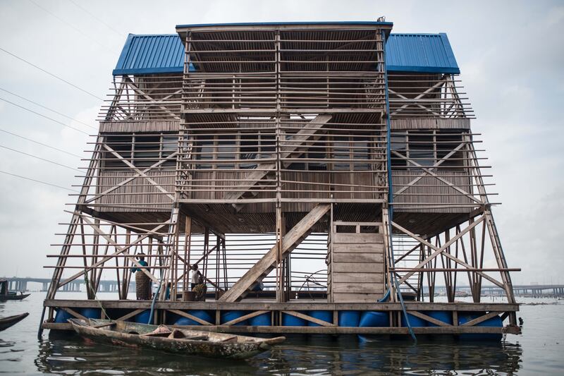 Floating school in Lagos, Nigeria used modular construction in its design. Getty