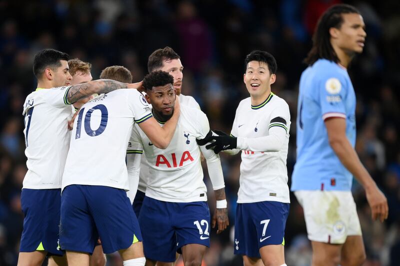 Emerson celebrates with teammates after scoring. Getty