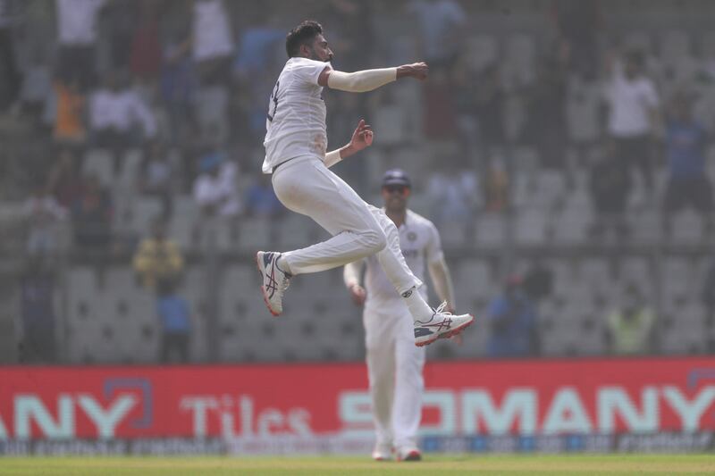 India's Mohammed Siraj celebrates the dismissal of New Zealand batsman Ross Taylor. AP